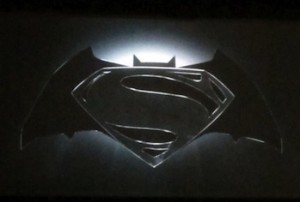 Logo for the next 'Man of Steel' movie featuring Batman at San Diego Comic-Con 2013!
