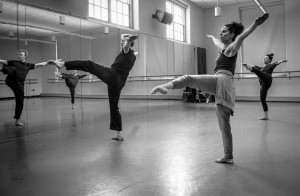 Don Halquist, Melody Gamba, and Amy Burns in rehearsal at Providence College for Isimería, choreographed by Bill Evans photos by Nikki Carrara