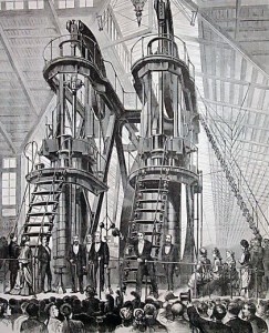 The Corliss Centennial Steam Engine being ceremonially started to open the 1876 Philadelphia Centennial Exposition by US President Ulysses S Grant and Emperor Pedro II of Brazil. (Photo: Wikimedia Commons)