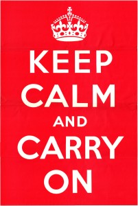 Digital scan of original 1939 UK government "KEEP CALM AND CARRY ON" poster (Source: Wikimedia Commons, public domain)